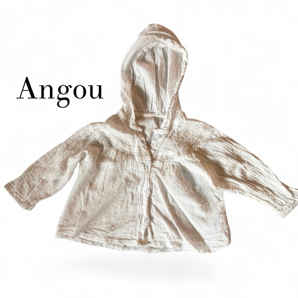 🔵 3/ $15 - Angou White Cotton Eyelet Top with Hood Size 80